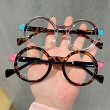 1 Pc New Round Multi-Color Fashion Flat Glasses Retro Style Unisex Eyeglasses Frame, Fashionable Decor Glasses For Daily Wear