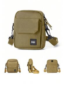 轻便便携简约小斜挎包马鞍包挂包挎包单肩包男士带耳机孔，时尚腰包吊带钱包腰包男孩旅行健身跑步徒步骑行侧包工作周末露营夏季健身房度假假期携带尼龙休闲棕色个性化礼物男友爸爸丈夫 - 卡其色 - 查看 1