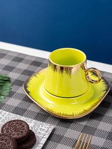 1入組180毫升/6.08安士，鍍金荷葉咖啡杯碟，優雅的陶瓷餐具，適用於拿鐵咖啡或美式咖啡，精緻的茶具，作為禮物非常適合 - 彩色 - 查看 13