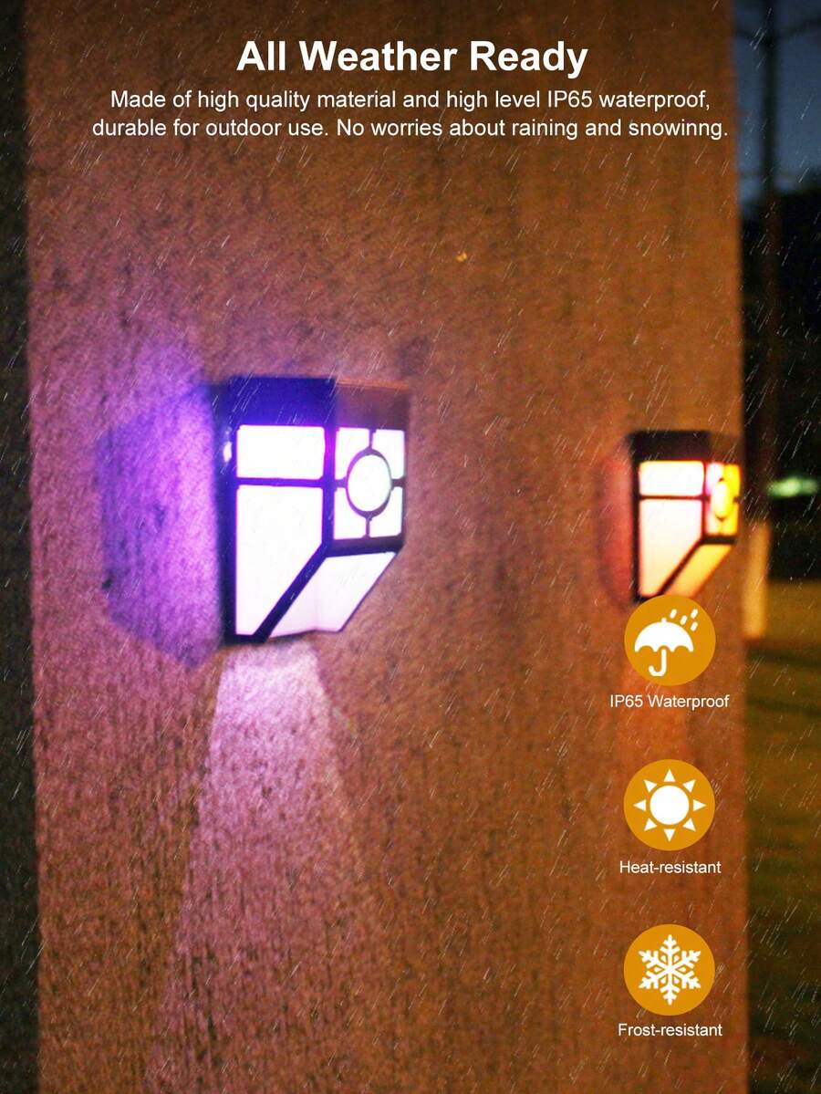 1pc Retro Style Solar Powered LED Grid Wall Lamp Outdoor Waterproof Balcony Garden Wall Light - White Yellow Light - View 1