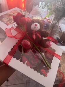 1 Roll 354.33 Inch Organza Ribbon Spool With Trim, Bow & Floral Bouquet Decor, For DIY Flower Arranging, Gift Wrapping, Valentine's Day, Wedding, Birthday Party And Holiday Decoration