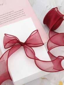 1 Roll 354.33 Inch Organza Ribbon Spool With Trim, Bow & Floral Bouquet Decor, For DIY Flower Arranging, Gift Wrapping, Valentine's Day, Wedding, Birthday Party And Holiday Decoration