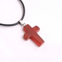 1 Stück natürlicher Stein Rosenquarz Kreuz-Anhänger Halskette Healing Energy Schmuck für Frauen Mädchen, glückliches und liebevolles Geschenk