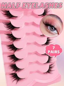 7 Pairs 15mm Cat Eye Effect Semi-Permanent Eyelashes, Extended Outer Corner, Natural Look - Black - View 7