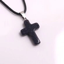 1 Stück natürlicher Stein Rosenquarz Kreuz-Anhänger Halskette Healing Energy Schmuck für Frauen Mädchen, glückliches und liebevolles Geschenk
