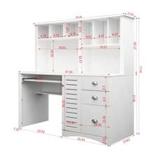 QQD 59 Inch Large Computer Desk With 2-Tier Bookshelf Keyboard Tray Home Office Desk Computer Desk With Hutch Study Workstation Writing Table For Home, Office