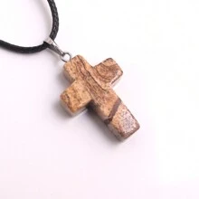 1 Stück natürlicher Stein Rosenquarz Kreuz-Anhänger Halskette Healing Energy Schmuck für Frauen Mädchen, glückliches und liebevolles Geschenk