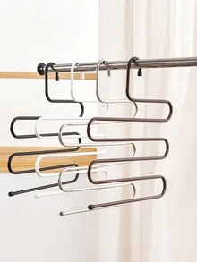 1pc Stainless Steel Multi-Functional Pants Non-Marking Hanger With Multiple Layers, Anti-Slip Closet Trouser Rack Decorations Autumn Decor Festival Decor Room Decor Home Decor Fall Decor Bedroom Decor - S-shaped Hanger - View 3