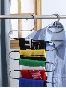 1pc Stainless Steel Multi-Functional Pants Non-Marking Hanger With Multiple Layers, Anti-Slip Closet Trouser Rack Decorations Autumn Decor Festival Decor Room Decor Home Decor Fall Decor Bedroom Decor - S-shaped Hanger - View 1