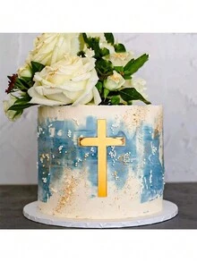 5 piezas de adornos cristianos de cruz para decoración de pasteles para bautizo de bebé y fiestas con temática religiosa - Dorado - Ver 4