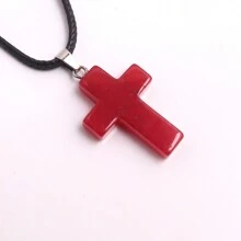 1 Stück natürlicher Stein Rosenquarz Kreuz-Anhänger Halskette Healing Energy Schmuck für Frauen Mädchen, glückliches und liebevolles Geschenk