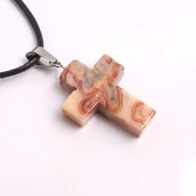 1 Stück natürlicher Stein Rosenquarz Kreuz-Anhänger Halskette Healing Energy Schmuck für Frauen Mädchen, glückliches und liebevolles Geschenk