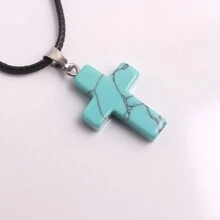 1 Stück natürlicher Stein Rosenquarz Kreuz-Anhänger Halskette Healing Energy Schmuck für Frauen Mädchen, glückliches und liebevolles Geschenk