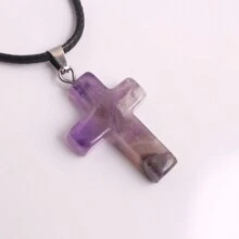 1 Stück natürlicher Stein Rosenquarz Kreuz-Anhänger Halskette Healing Energy Schmuck für Frauen Mädchen, glückliches und liebevolles Geschenk