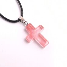 1 Stück natürlicher Stein Rosenquarz Kreuz-Anhänger Halskette Healing Energy Schmuck für Frauen Mädchen, glückliches und liebevolles Geschenk