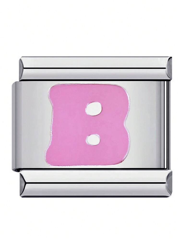 2024年新款到貨 1入組 高評級9mm寬不同顏色和字母設計的不鏽鋼DIY義大利迷你手鍊 - 粉色 - 查看 3