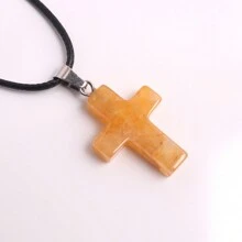 1 Stück natürlicher Stein Rosenquarz Kreuz-Anhänger Halskette Healing Energy Schmuck für Frauen Mädchen, glückliches und liebevolles Geschenk