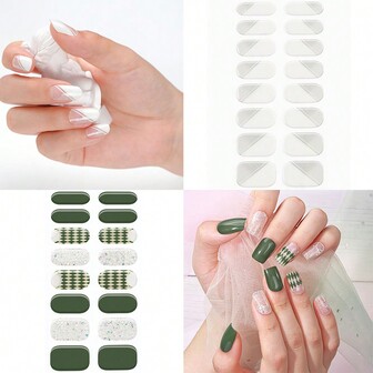 春夏必備！用16片橢圓形美甲UV半固化凝膠貼即刻改變你的風格，具有灰色/白色底色，鮑魚殼片和銀色閃光，綻放豪華且時尚流動的設計，可以長時間穿戴而不脫落，非常適合參加派對或與姐妹一起享用下午茶。