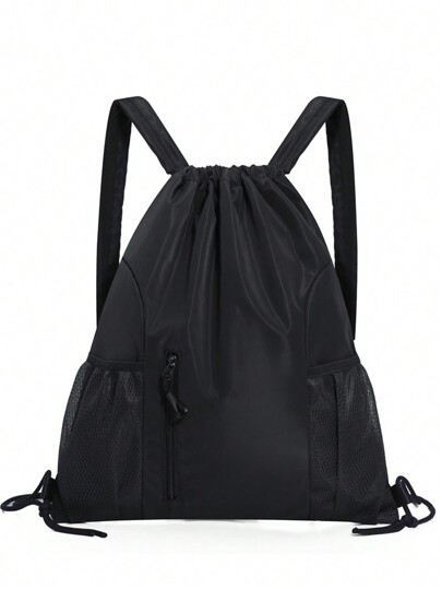 Large Stock New Arrival Water-Proof Nylon Drawstring Backpack Solid Color Travel Outdoor Gym Bag Simple Outdoor Travel Backpack Weekend Summer Vacation Holiday Document Carry On Casual Black Big Backpack, Back To School Bags, Large Capacity, Waterproof, Lightweight, Portable, Classic Casual, Boys And Men, Perfect For Back To School, First Day Of School, Middle School, High School, Stadium, Sports Football Bag Soccer Bags