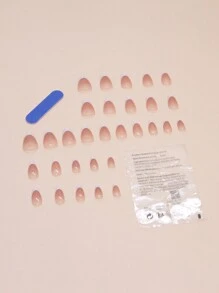 Upgrade Your Elegant With This 30pcs Almond-Shaped, Simple French Style Fake Nail Set, Suitable For Daily Wear For Girls. Press On Nails Nail Supplies