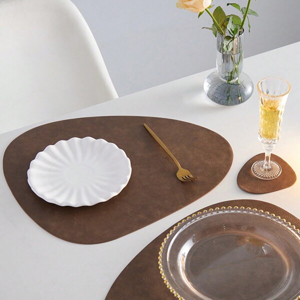 4pcs/1pc Faux Leather Placemats And Coasters, Heat-Resistant Non-Slip Washable Table Mats, Kitchen/Dining Room Decoration Trivet Mats, Nordic Style Coffee Coasters
