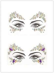 Party Joy 2 件/包 節日 3d 鑽石臉部貼紙,仿寶石 Diy 面膜,眼睛和臉部派對裝飾,音樂節表演,派對配件 - 彩色 - 查看 1