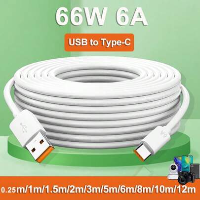 66W 6A USB 2.0 A 公头转 Type-C 数据线 USB C 快速充电线 兼容小米 兼容华为 兼容 OPPO 兼容三星 Kindle 移动电源 用于安全监控 Wifi 摄像头电源充电延长线 行车记录仪长 Type-C 充电线 MAX 12m 兼容 16、16 Pro Max、15、15 Plus、15 Pro、15 Pro Max，兼容小米，兼容 OnePlus Type C Nan