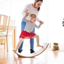 Balansbräda i trä, böjd bräda med undersida av filt, balansbräda för barn och vuxna, 90 cm x 30 cm - Brun - Visa 2