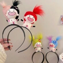 1入女士瘋狂卡通毛絨玩具12星座髮箍，日常使用(毛絨玩具髮夾的顏色和款式隨機選擇)頭飾 - 彩色 - 查看 2