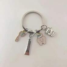 1pc Fashionable Dental Porcelain Toothbrush Toothpaste Teeth Keychain, Dental Assistant Gift, Dental Care Keychain - A - View 3