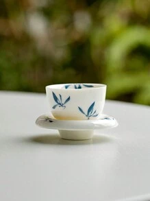 1pc Ceramic Tea Cup & Saucer Set, Mini Hand-Painted Butterfly Orchid Teacup With Coaster, Kungfu Tea Set, Single Cup Gift