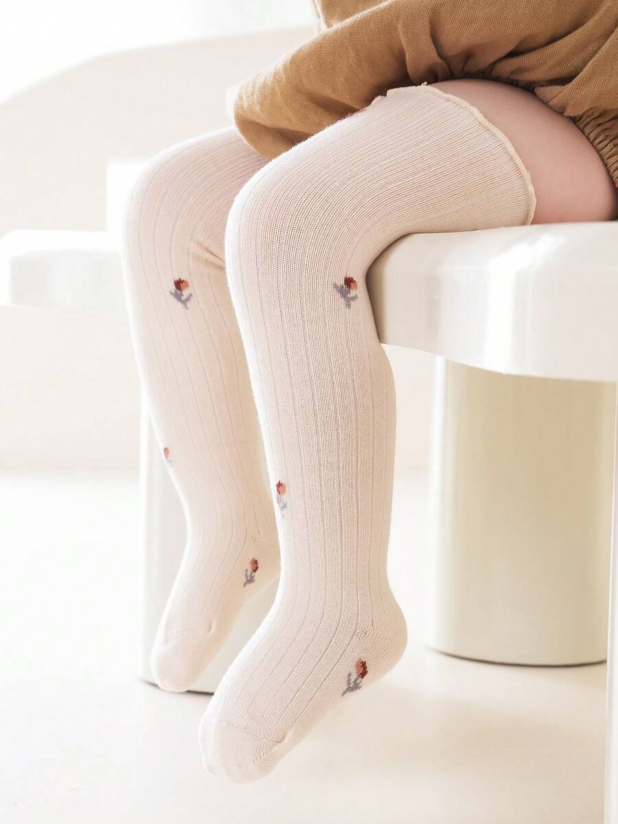 1對新生兒男女用褶邊過膝襪 - 米色 - 查看 1