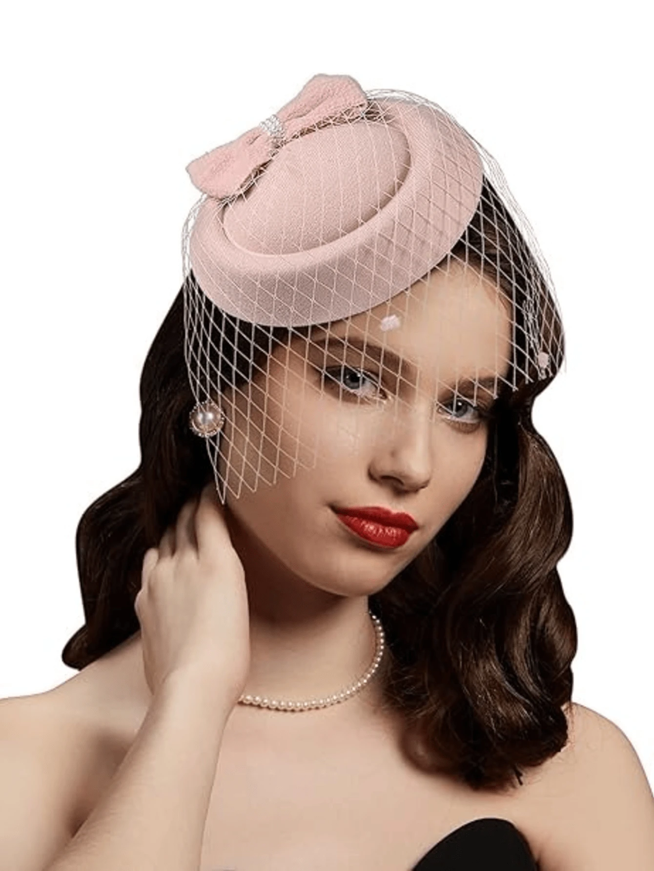 1 Piece Blush Pink Fascinator Hats For Women 20s 50s Vintage Pillbox
