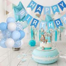 35Pcs Baby Blue White Balloon And 40inch 1 Balloon, First Birthday Decorations For Boy With Blue White Confetti Balloon, Happy Birthday Banner Large 1 Balloon For Baby Boys Birthday Party Decorations, Christmas
