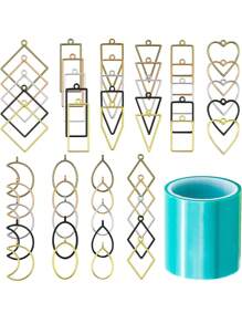 30/51/60/80pcs Mixed Pack (10 Colors: Gold/White K/Antique Green/KC Gold/Electrophoretic Black) Geometric Hollow Pressed Floral Frame Pendant Resin Jewelry Making Necklace Pendant Border Mold