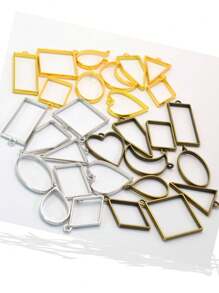30/51/60/80pcs Mixed Pack (10 Colors: Gold/White K/Antique Green/KC Gold/Electrophoretic Black) Geometric Hollow Pressed Floral Frame Pendant Resin Jewelry Making Necklace Pendant Border Mold
