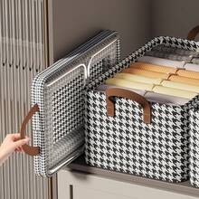 1pc Clothes Storage Bag With Transparent Window, Houndstooth Pattern Non-Woven Wardrobe Storage Organizer For Quilts And Clothes, Foldable Dust-Proof Storage Bag, Perfect As An Easter Gift - Houndstooth-black and White - View 1