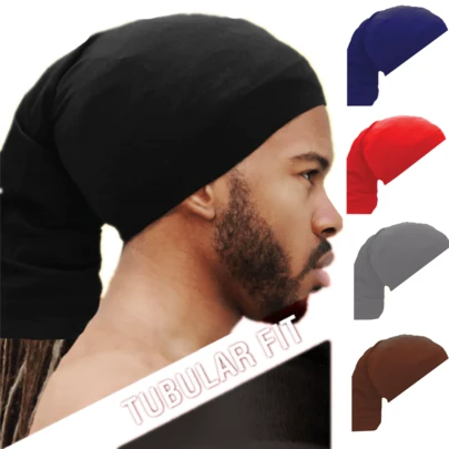 ZTZI 男士管状脏辫波浪帽，长管针织护发帽，带长尾，浴帽睡眠帽发饰 - 浴室配件