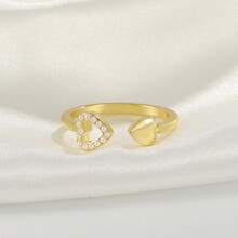 1 件双心开口戒指，韩版时尚，仿珍珠镶嵌，开口食指戒指，双心戒指 - 愛心珍珠款 - 查看 3