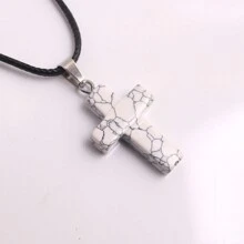 1 Stück natürlicher Stein Rosenquarz Kreuz-Anhänger Halskette Healing Energy Schmuck für Frauen Mädchen, glückliches und liebevolles Geschenk