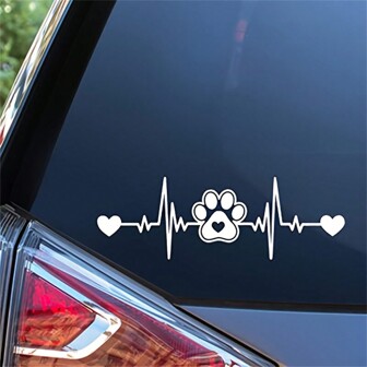 Dog Paw Heartbeat Car Decal Sticker Cars Trucks  Walls Laptop White 7.5 X 2.5 Inches
