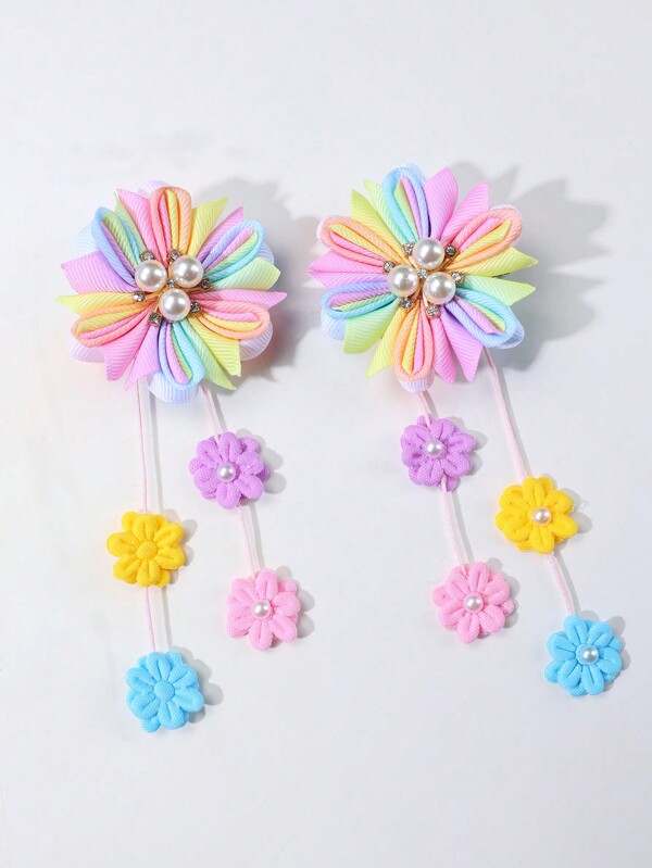 2pcs Rainbow Flower Hair Clips Girls Kids Hair Accessories
