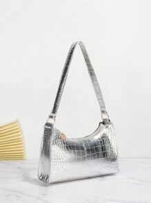 Fashionable PU Embroidery Thread Shoulder Bag - Silver - View 4