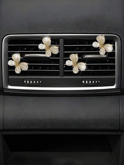 زينة من مخرمات الزنك على شكل فراشة مرصعة بالراينستون لمخرج تهوية السيارة 4 قطع