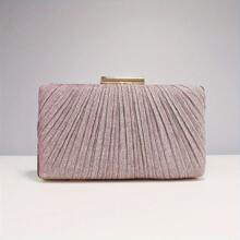 Luxuosa Bolsa de Noite com Glitter Plissada, Elegante Bolsa de Mão com Corrente de Metal, Bolsa de Mão Feminina para Vestido de Casamento Festa Baile - Perfeita para Carnaval Mardi Gras Festival de Música - Prata - Visão 2