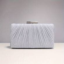 Luxuosa Bolsa de Noite com Glitter Plissada, Elegante Bolsa de Mão com Corrente de Metal, Bolsa de Mão Feminina para Vestido de Casamento Festa Baile - Perfeita para Carnaval Mardi Gras Festival de Música - Prata - Visão 1