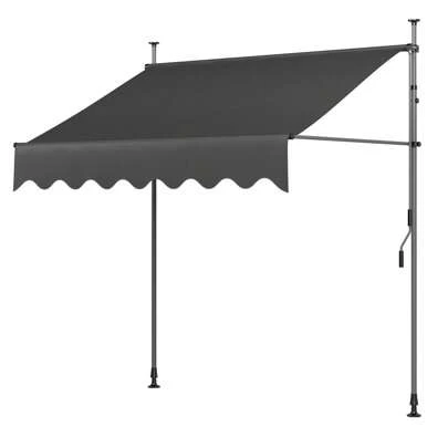 Klämmorning, balkong markis med handvev, UV -resistent, höjdjusterbar, metall och polyester, ingen borrning krävs, grå