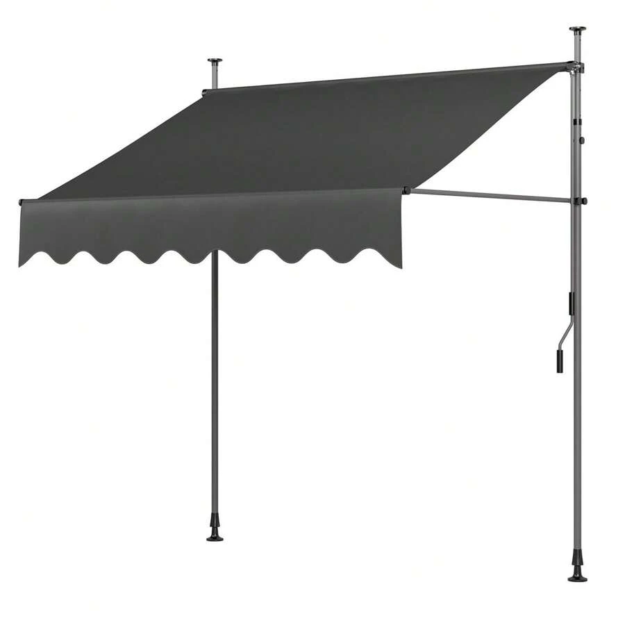 Clamp Awning, Balcony Awning With Hand Crank, UV Resistant, Height Adjustable, Metal And Polyester, No Drilling Required,Grey - 灰色 - 查看 1