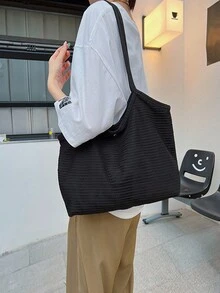 Xuân Hè Mới Thời Trang Nữ Túi Tote Vải Bố Dung Tích Lớn Túi Đi Biển Cầm Tay Đa Năng Phong Cách Hàn Quốc Túi Mua Sắm Đeo Vai Hợp Thời Trang - màu đen - Xem 2