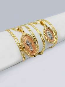 DOS CADENAS con mucho detalle y cristales alrededor (Virgen de Guadalupe y San Benito), dos cadenas por un solo precio, protección, regalo o para si mismo, Cadena para alejar los espíritus del mal y salvación (Oro laminado) - SD - Ver 4